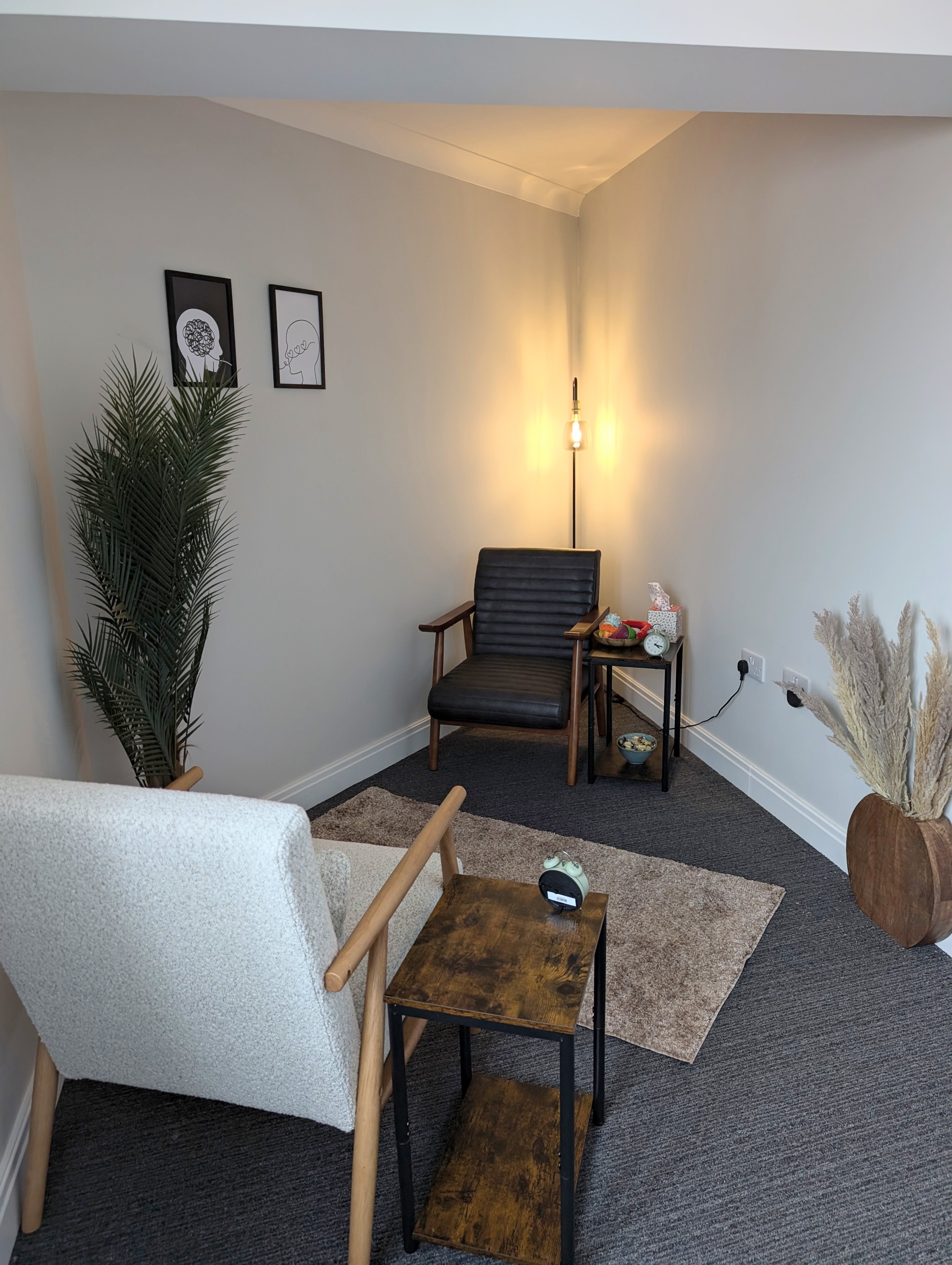 Therapy room with warm lamp lighting